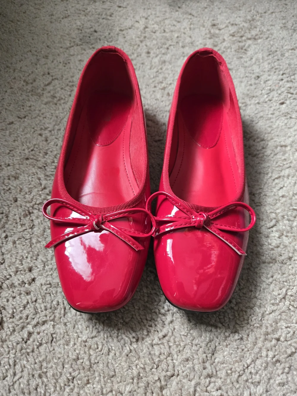 Cider Bright Red Patent Ballet Flats with Bow Accent